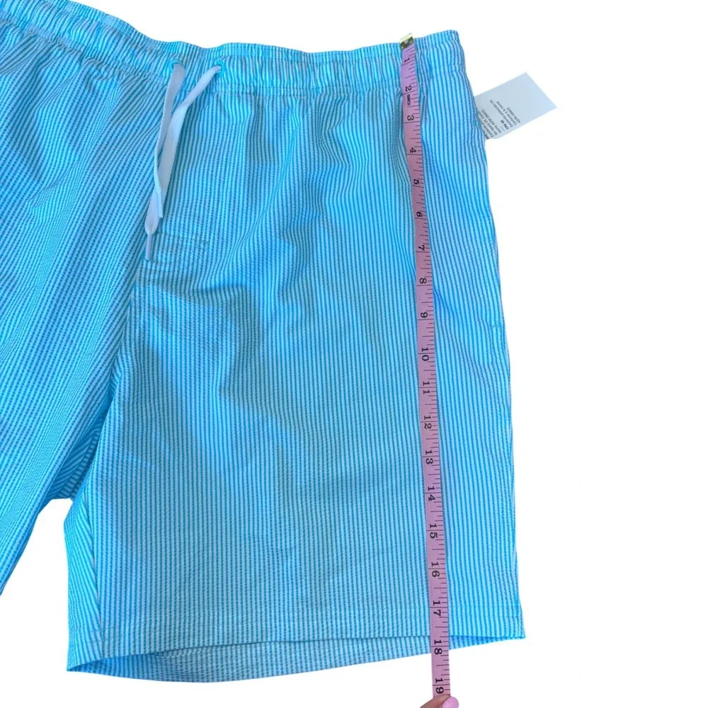 NEW | Old Navy | Mens L‎ | Blue&White Seersucker Striped Swim Trunks UPF 40